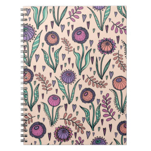 Carnet Fleur des années 60 rétro. illustration à main vin