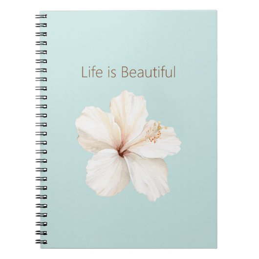 Carnet Fleur d'Hibiscus Bleu Menthe Aqua Blanc (Devant)