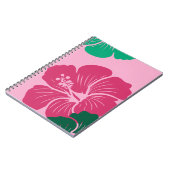 Carnet Fleur d'Hibiscus Rose Chaud avec Feuilles Vertes (Côté gauche)