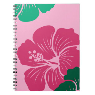 Carnet Fleur d'Hibiscus Rose Chaud avec Feuilles Vertes