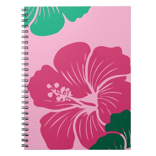 Carnet Fleur d'Hibiscus Rose Chaud avec Feuilles Vertes (Devant)