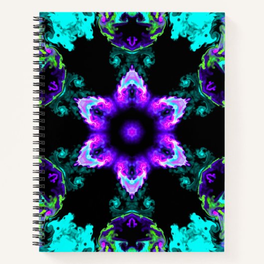 Carnet Fleur d'hippie psychédélique violet Turquoise et n (Devant)