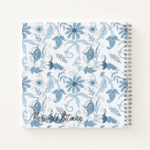 Carnet Fleur florale personnalisée bleu et blanc (Dos)