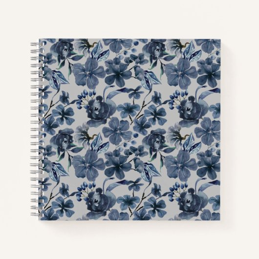 Carnet Fleur florale personnalisée bleu et blanc (Devant)