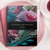 Carnet Fleur foncée Turquoise Aquarelle violette Florale