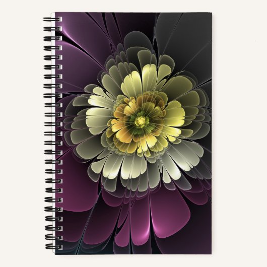 Carnet Fleur fractale grise de pourpre moderne abstraite (Recto)