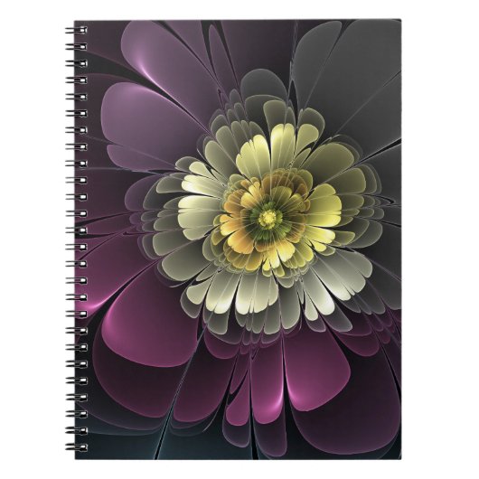 Carnet Fleur fractale grise pourpre moderne abstraite (Devant)