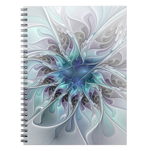 Carnet Fleur fractale moderne abstraite avec du bleu (Devant)