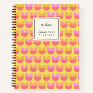 Carnet Fleur géométrique mignon Motif Jaune Personnalisé
