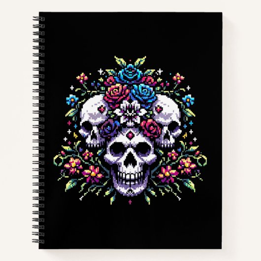 Carnet Fleur gothique - Mystique floral crâne Pixel Art (Devant)
