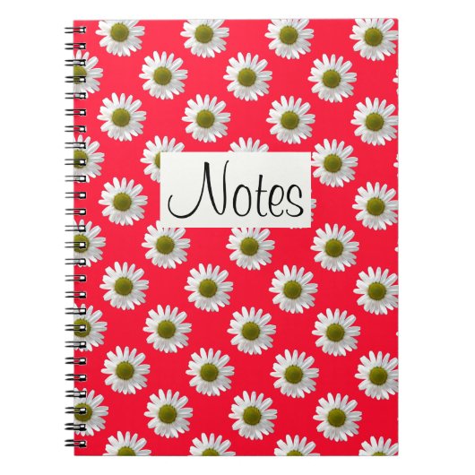 Carnet Fleur imprimé marguerite sur rose rouge (Devant)