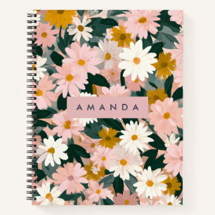 Carnet Fleur marguerite rose et blanc de charme personnal