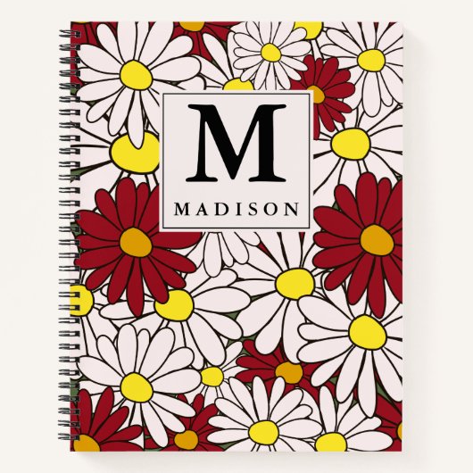 Carnet Fleur marguerite rouge blanc (Devant)