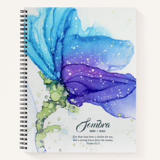Carnet Fleur Moderne Abstraite Bleue Violette Nommée (Devant)