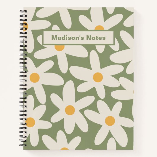 Carnet Fleur Motif rétro temps marguerite Sage Green (Devant)