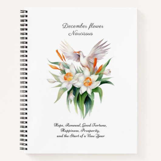 Carnet Fleur Narcisse de décembre avec oiseaux floraux (Devant)