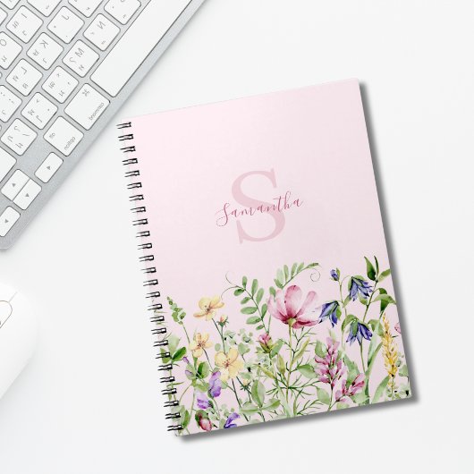 Carnet Fleur personnalisée Monogramme Rose