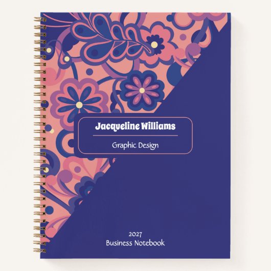 Carnet Fleur Psychedelique Groovy Violet 60 70 (Devant)