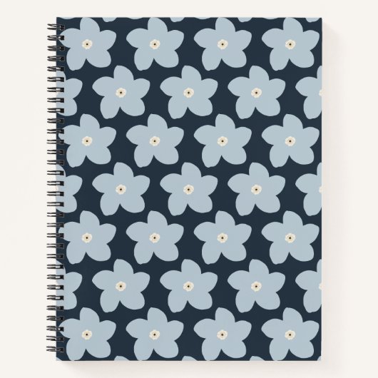 Carnet Fleur Rétro Bleu Clair Et Navy (Devant)