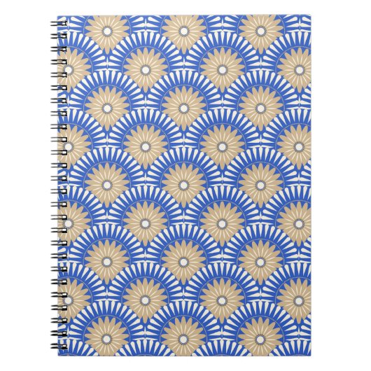 Carnet Fleur rétro Sunrise - bleu, blanc et marron (Devant)