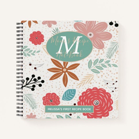 Carnet Fleur rose bleu Brown Monogramme Maman 1ère recett (Devant)