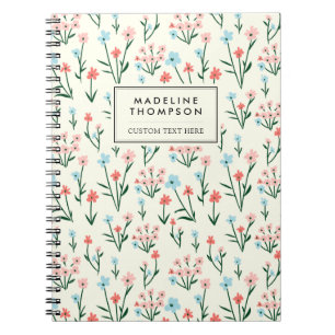 Carnet Fleur rose bleue botanique florale simple