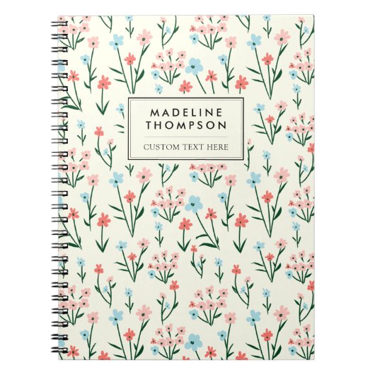 Carnet Fleur rose bleue botanique florale simple (Devant)
