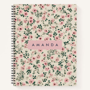 Carnet Fleur rose délicate personnalisée