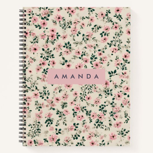 Carnet Fleur rose délicate personnalisée (Devant)