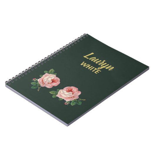 Carnet Fleur rose et feuilles sur vert foncé (Côté gauche)