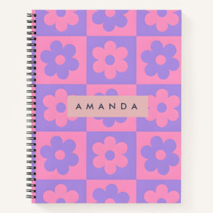 Carnet Fleur rose et violette personnalisée