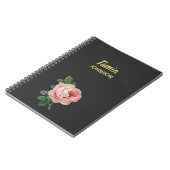 Carnet Fleur rose nom personnalisé gris (Côté gauche)