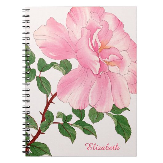 Carnet Fleur rose rose et Feuille vert Monogramme (Devant)