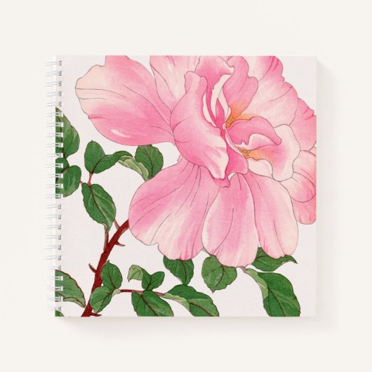 Carnet Fleur rose rose et Feuilles verts (Devant)