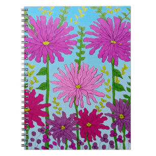 Carnet Fleur rose vif Dessin bleu