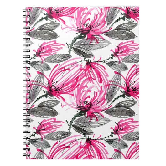 Carnet Fleur rouge orientale : Motif d'aquarelle. (Devant)