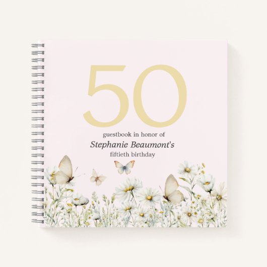 Carnet Fleur sauvage blanc de femme simple 50e anniversai (Devant)