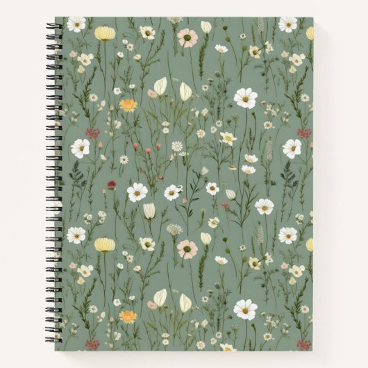 Carnet Fleur sauvage Dusty Sage Floral Vert (Devant)