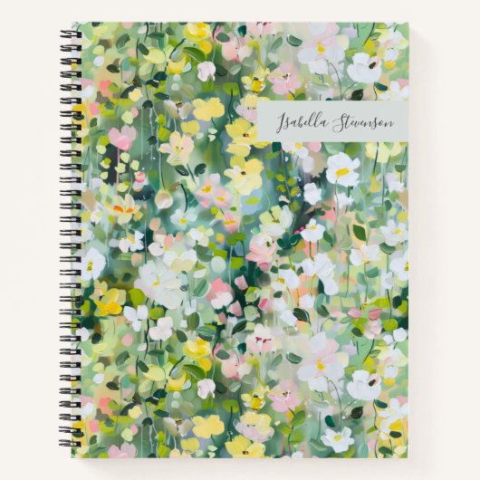 Carnet Fleur sauvage peint à la main vert personnalisé (Devant)