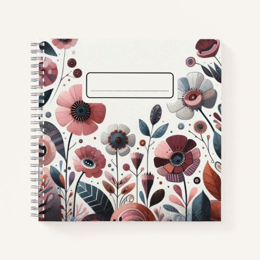 Carnet Fleur sauvage rose rustique avec accents Turquoise (Devant)
