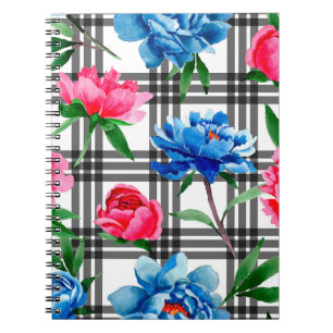 Carnet Fleur sauvage rouge et bleu pivoines fleurs motif