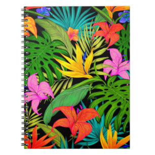 Carnet Fleur tropicale et feuille de palmier coloré hawaï