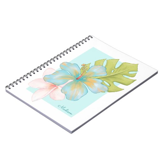 Carnet Fleur tropicale fraîche d'été avec nom (Côté gauche)