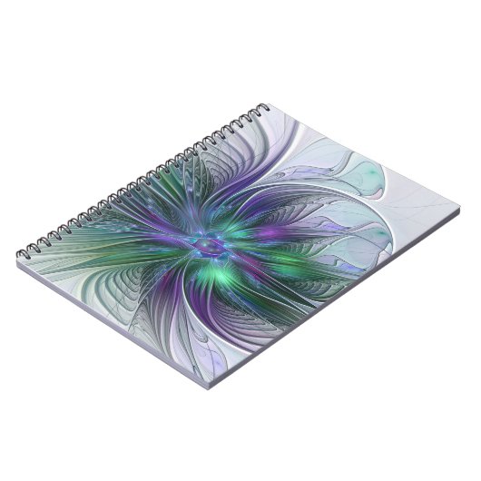 Carnet Fleur vert violet Art Abstrait moderne Fractal (Côté gauche)