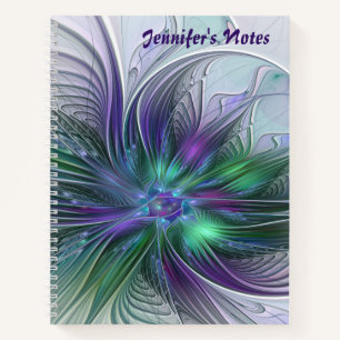 Carnet Fleur vert violet Moderne Abstrait Nom fractal