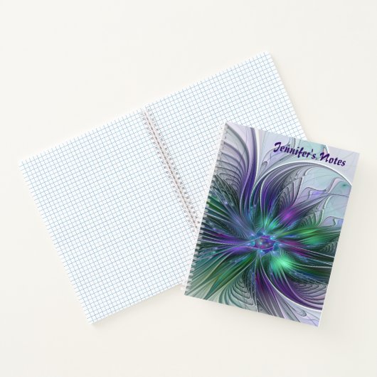 Carnet Fleur vert violet Moderne Abstrait Nom fractal (Intérieur)