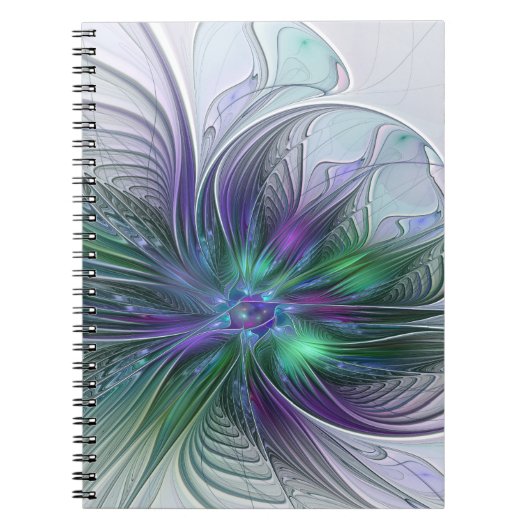 Carnet Fleur verte abstraite moderne art fractal violet (Devant)
