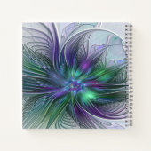 Carnet Fleur verte abstraite moderne fractale violette (Dos)