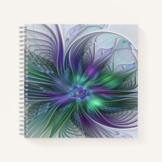 Carnet Fleur verte abstraite moderne fractale violette (Devant)