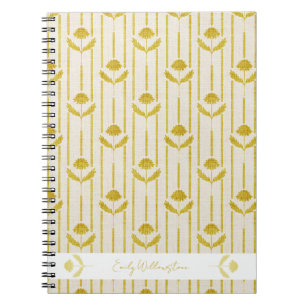 Carnet Fleur vintage sur fond rayé jaune moutarde